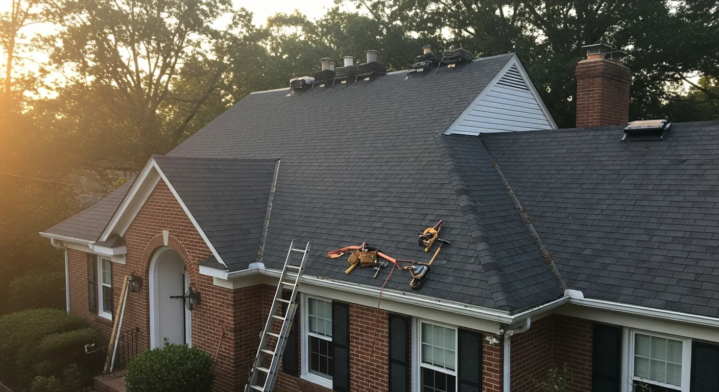 Professional roofer installing new shingles on residential home