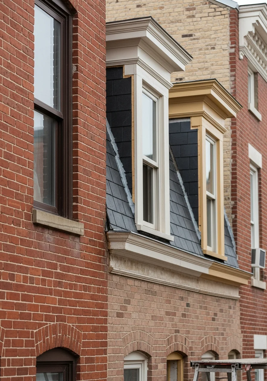 Detail shot of quality restoration work on a Baltimore rowhouse exterior.